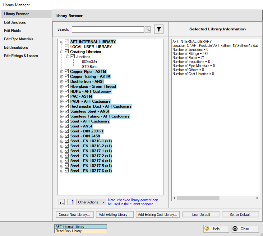 The Database Manager Window showing the components moved to the new external database from the local use database.